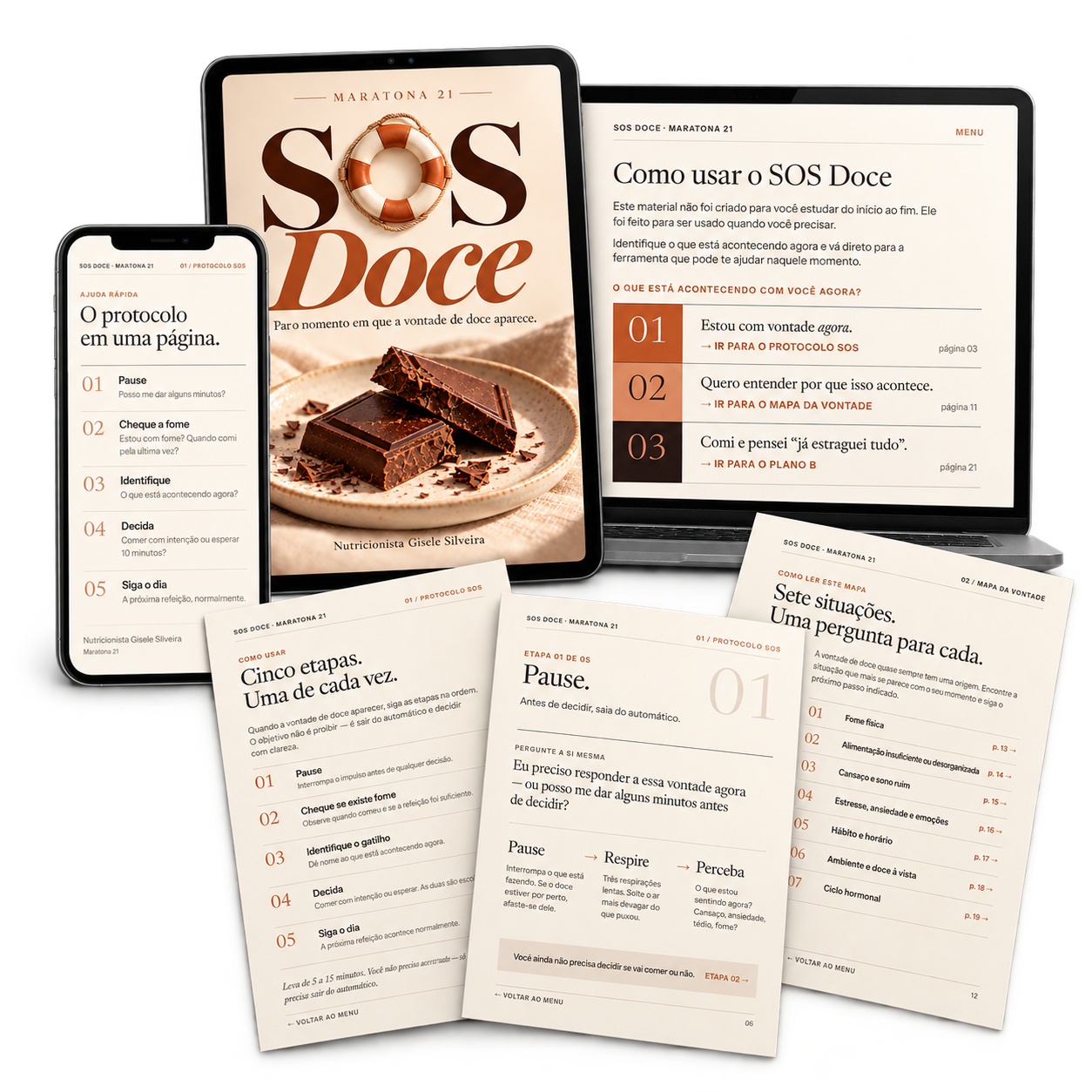 SOS Doce em tablet, notebook, celular e páginas impressas