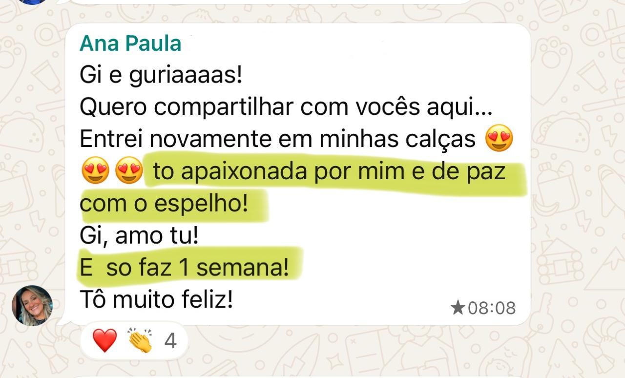 Depoimento de aluna no WhatsApp